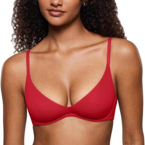 imageINLYRIC Womens Inbarely Plus Plunge Bra  Unlined Underwire Sexy Demi Balconette BrasLipstick Blue