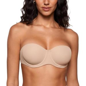 imageINLYRIC Womens Inbarely Plus Unlined Strapless Bra  NonSlip Underwire Non Padded Bandeau Plus Size BrasWheat Beige  Go One Size Up