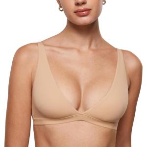 imageINLYRIC Womens Inbarely Soft Plunge Bralette  Deep V Unlined Triangle No Padding No Underwire Sexy Comfort Sleep BraWarm Beige