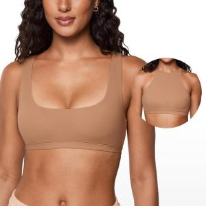 imageINLYRIC Womens Inbarely Soft Racerback Bralettes  2 Ways to Wear Unlined Comfortable Smooth High Neck Scoop Neck BraGravel Beige