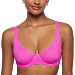 imageINLYRIC Womens Mesh Balconette Bra Sexy Demi Supportive Comfortable Seamless Underwire Unlined Sheer BrasBright Pink  Sheer