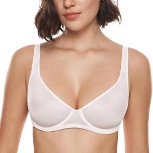 imageINLYRIC Womens Mesh Balconette Bra Sexy Demi Supportive Comfortable Seamless Underwire Unlined Sheer BrasCoconut White  Sheer
