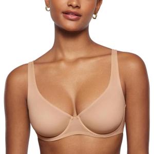 imageINLYRIC Womens Mesh Balconette Bra Sexy Demi Supportive Comfortable Seamless Underwire Unlined Sheer BrasWarm Beige  Sheer