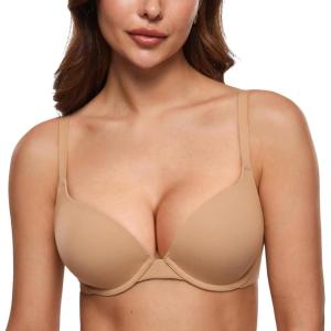 imageINLYRIC Womens Push Up Bra Tshirt Demi Supportive Bras Underwire Plunge Padded Comfortable Inbarely Plus CollectionPeach Taupe