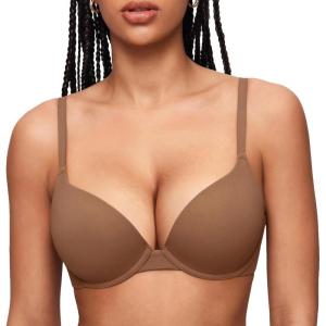 imageINLYRIC Womens Push Up Bra Tshirt Demi Supportive Bras Underwire Plunge Padded Comfortable Inbarely Plus CollectionSandalwood Brown2