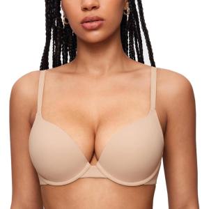 imageINLYRIC Womens Push Up Bra Tshirt Demi Supportive Bras Underwire Plunge Padded Comfortable Inbarely Plus CollectionWheat Beige