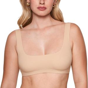 imageINLYRIC Womens Inbarely Soft Bralettes Scoop Neck Seamless Unlined Comfortable Double Layer BraletteBeige