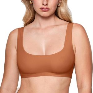 imageINLYRIC Womens Inbarely Soft Bralettes Scoop Neck Seamless Unlined Comfortable Double Layer BraletteBronze Beige