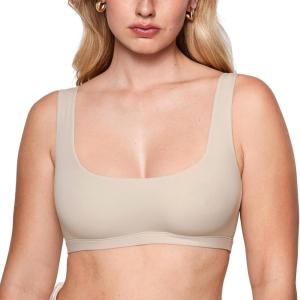 imageINLYRIC Womens Inbarely Soft Bralettes Scoop Neck Seamless Unlined Comfortable Double Layer BraletteFlax Beige
