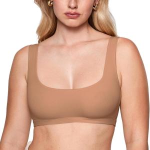 imageINLYRIC Womens Inbarely Soft Bralettes Scoop Neck Seamless Unlined Comfortable Double Layer BraletteGravel Beige