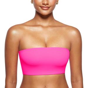 imageINLYRIC Womens Inbarely Strapless Bandeau Bra Bralette Tube Top Seamless Comfortable Stretchy Non Padded Bras TopsBright Pink