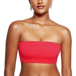 imageINLYRIC Womens Inbarely Strapless Bandeau Bra Bralette Tube Top Seamless Comfortable Stretchy Non Padded Bras TopsBright Red