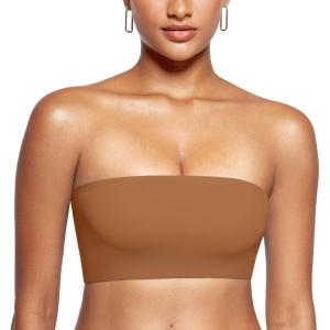 imageINLYRIC Womens Inbarely Strapless Bandeau Bra Bralette Tube Top Seamless Comfortable Stretchy Non Padded Bras TopsChipmunk