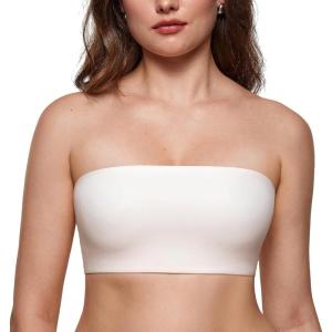imageINLYRIC Womens Inbarely Strapless Bandeau Bra Bralette Tube Top Seamless Comfortable Stretchy Non Padded Bras TopsCoconut White