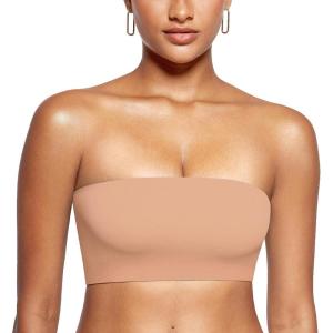 imageINLYRIC Womens Inbarely Strapless Bandeau Bra Bralette Tube Top Seamless Comfortable Stretchy Non Padded Bras TopsCream Coffee