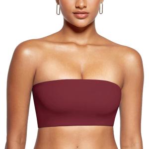 imageINLYRIC Womens Inbarely Strapless Bandeau Bra Bralette Tube Top Seamless Comfortable Stretchy Non Padded Bras TopsDark Red
