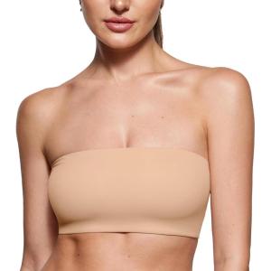 imageINLYRIC Womens Inbarely Strapless Bandeau Bra Bralette Tube Top Seamless Comfortable Stretchy Non Padded Bras TopsWarm Beige