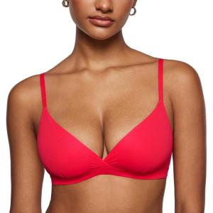 imageINLYRIC Womens Inbarely Triangle Bralette Comfortable Unlined V Neck Wireless Smoothing Bra Top StretchBright Red
