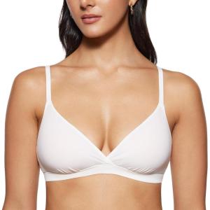imageINLYRIC Womens Inbarely Triangle Bralette Comfortable Unlined V Neck Wireless Smoothing Bra Top StretchCoconut White