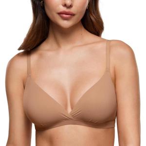 imageINLYRIC Womens Inbarely Triangle Bralette Comfortable Unlined V Neck Wireless Smoothing Bra Top StretchGravel Beige
