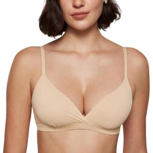 imageINLYRIC Womens Inbarely Triangle Bralette Comfortable Unlined V Neck Wireless Smoothing Bra Top StretchLight Oatmeal
