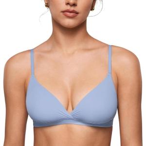 imageINLYRIC Womens Inbarely Triangle Bralette Comfortable Unlined V Neck Wireless Smoothing Bra Top StretchMoonlight Blue