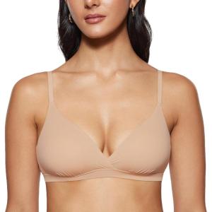 imageINLYRIC Womens Inbarely Triangle Bralette Comfortable Unlined V Neck Wireless Smoothing Bra Top StretchWarm Beige