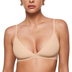 imageINLYRIC Womens Inbarely Triangle Bralette Plunge Unlined Seamless Bra No Underwire Sexy Comfortable EverydayBeige
