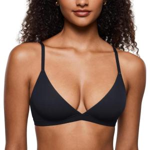 imageINLYRIC Womens Inbarely Triangle Bralette Plunge Unlined Seamless Bra No Underwire Sexy Comfortable EverydayBlack