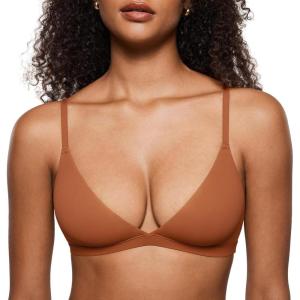 imageINLYRIC Womens Inbarely Triangle Bralette Plunge Unlined Seamless Bra No Underwire Sexy Comfortable EverydayBronze Beige