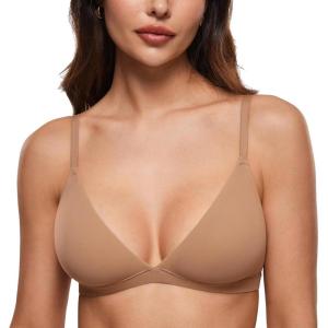 imageINLYRIC Womens Inbarely Triangle Bralette Plunge Unlined Seamless Bra No Underwire Sexy Comfortable EverydayGravel Beige