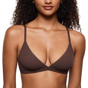 imageINLYRIC Womens Inbarely Triangle Bralette Plunge Unlined Seamless Bra No Underwire Sexy Comfortable EverydayHazelnut
