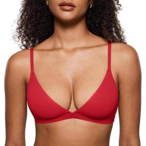 imageINLYRIC Womens Inbarely Triangle Bralette Plunge Unlined Seamless Bra No Underwire Sexy Comfortable EverydayLipstick Red