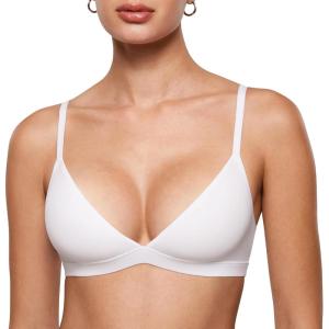 imageINLYRIC Womens Inbarely Triangle Bralette Plunge Unlined Seamless Bra No Underwire Sexy Comfortable EverydaySnow White