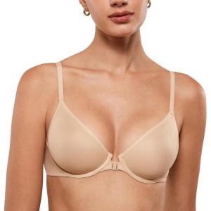 imageINLYRIC Womens Mesh Front Closure Bras Unlined Sheer Demi Plunge Supportive Comfortable No Padding Underwire BraBeige