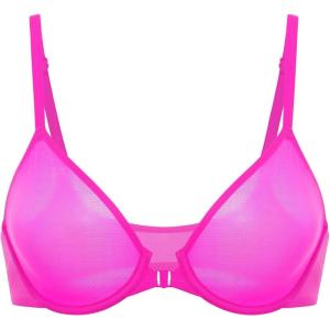 imageINLYRIC Womens Mesh Front Closure Bras Unlined Sheer Demi Plunge Supportive Comfortable No Padding Underwire BraBright Pink  Sheer