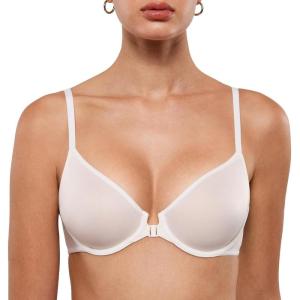 imageINLYRIC Womens Mesh Front Closure Bras Unlined Sheer Demi Plunge Supportive Comfortable No Padding Underwire BraCoconut White
