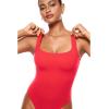 imageINLYRIC Womens Inbarely Square Neck Thong Bodysuit Sleeveless Tank Tops Slimming Backless Camisole for Going OutBright Red