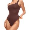 imageINLYRIC Womens Inbarely Square Neck Thong Bodysuit Sleeveless Tank Tops Slimming Backless Camisole for Going OutHazelnut