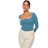imageINLYRIC Womens Natrelax Square Neck Long Sleeve Bodysuit Sexy Backless Double Lined Basic Tops BoodysuitsBlue Ashes