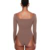imageINLYRIC Womens Natrelax Square Neck Long Sleeve Bodysuit Sexy Backless Double Lined Basic Tops BoodysuitsBrown Purple