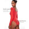 imageINLYRIC Womens Natrelax Square Neck Long Sleeve Bodysuit Sexy Backless Double Lined Basic Tops BoodysuitsDark Red