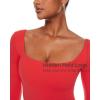 imageINLYRIC Womens Natrelax Square Neck Long Sleeve Bodysuit Sexy Backless Double Lined Basic Tops BoodysuitsDark Red