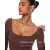 imageINLYRIC Womens Natrelax Square Neck Long Sleeve Bodysuit Sexy Backless Double Lined Basic Tops BoodysuitsTaupe