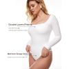 imageINLYRIC Womens Natrelax Square Neck Long Sleeve Bodysuit Sexy Backless Double Lined Basic Tops BoodysuitsWhite