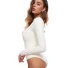 imageINLYRIC Womens Natrelax Square Neck Long Sleeve Bodysuit Sexy Backless Double Lined Basic Tops BoodysuitsWhite Apricot