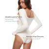 imageINLYRIC Womens Natrelax Square Neck Long Sleeve Bodysuit Sexy Backless Double Lined Basic Tops BoodysuitsWhite Apricot
