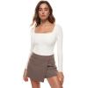imageINLYRIC Womens Natrelax Square Neck Long Sleeve Bodysuit Sexy Backless Double Lined Basic Tops BoodysuitsWhite Apricot