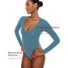 imageINLYRIC Womens Natrelax V Neck Long Sleeve Bodysuit Sexy Thong Body suits Tops Double LinedBlue Ashes