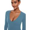 imageINLYRIC Womens Natrelax V Neck Long Sleeve Bodysuit Sexy Thong Body suits Tops Double LinedBlue Ashes